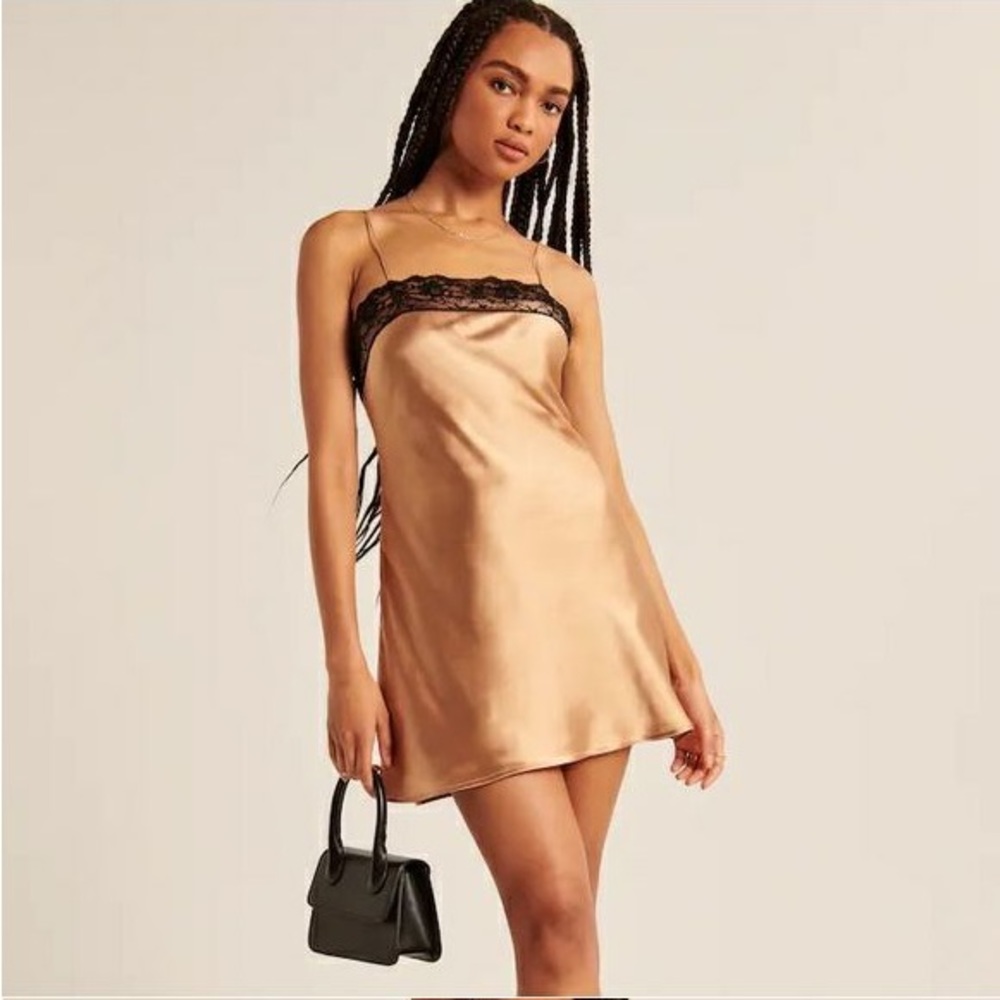 NWT Abercrombie & Fitch Light Brown Lace Slip Mini Dress